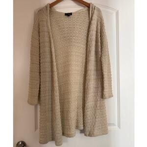 Questions by Say What Open Front Knit Cardigan Sweater Beige Medium Boho XL